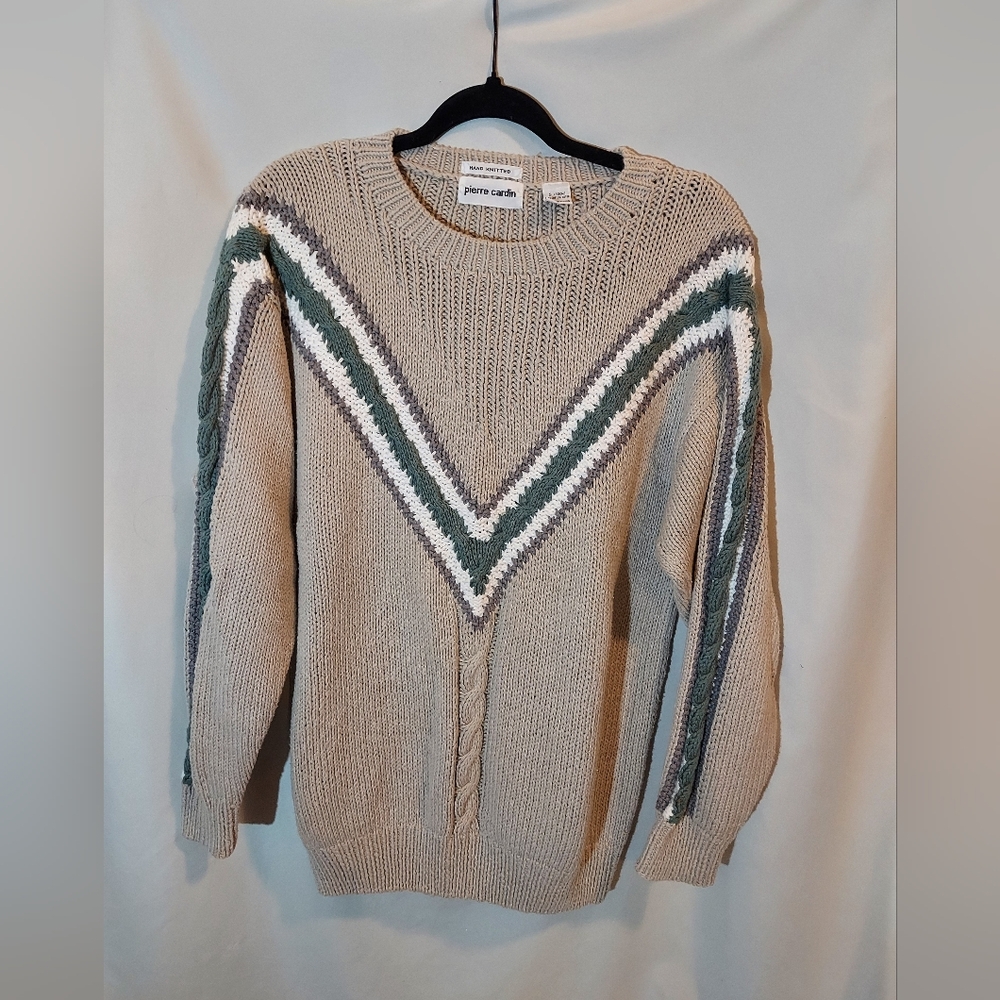 Pierre Cardin Cotton Beige Sweater with Chevron Stripes